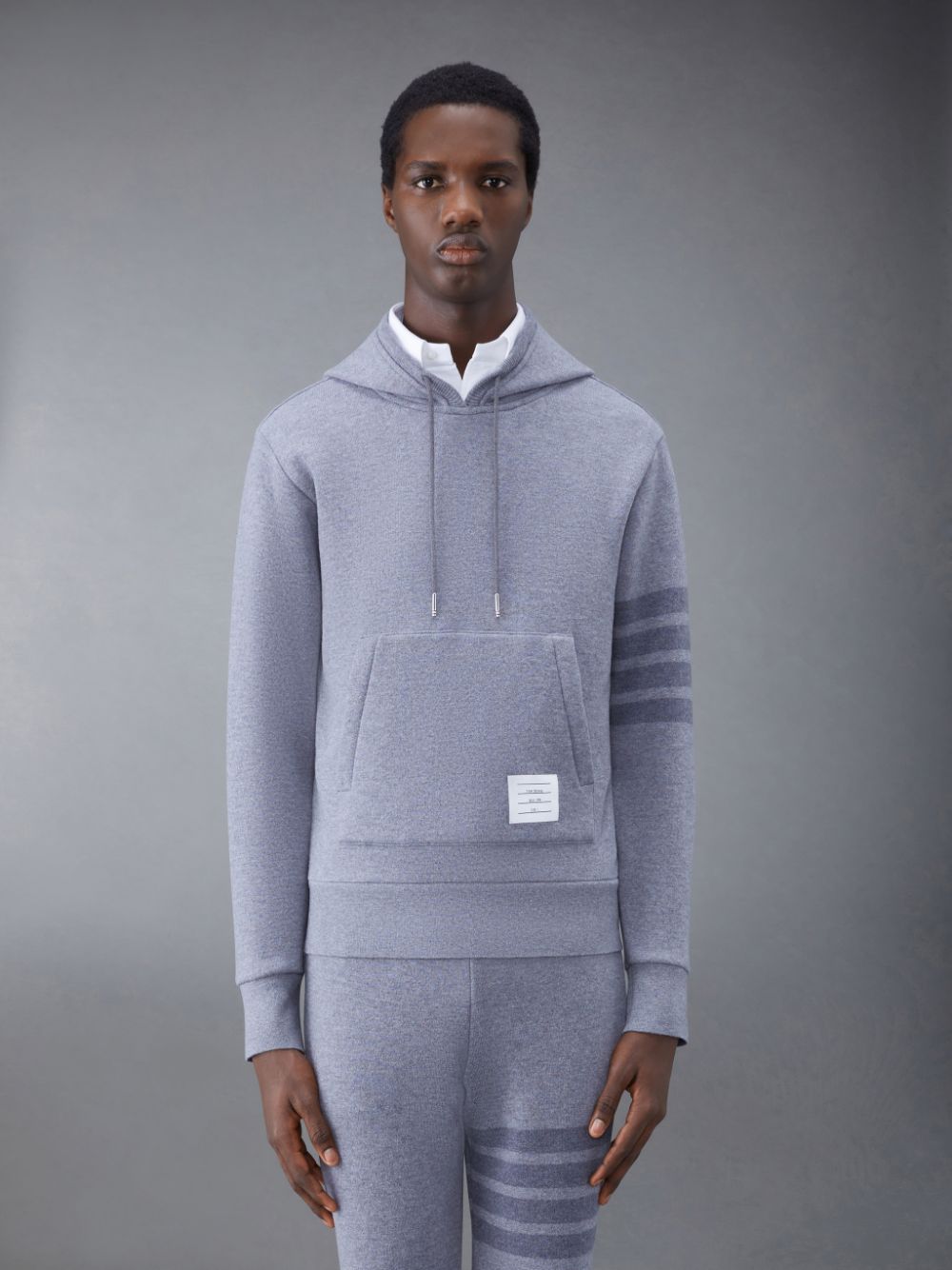 Thom Browne Wool Loopback 4-Bar Hoodie Men Pullover Grey | JOV36C24151