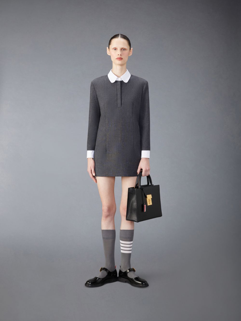 Thom Browne Wool Mini Shift Women Dress Grey | QXX41E07975