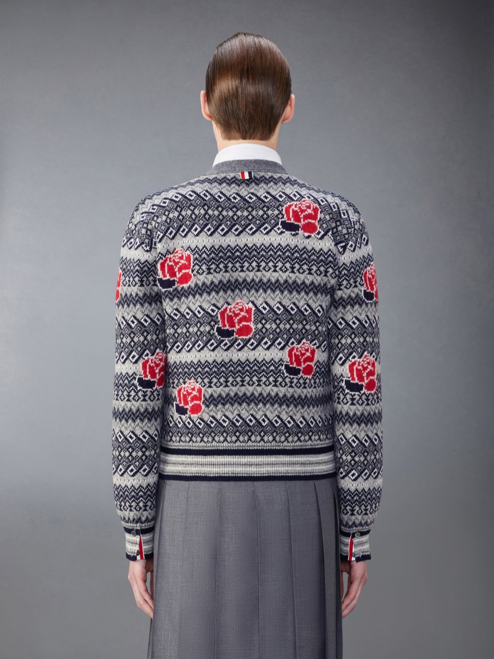 Thom Browne Wool Mohair Rose and Raven Men Cardigan Grey | BRG92Z11057