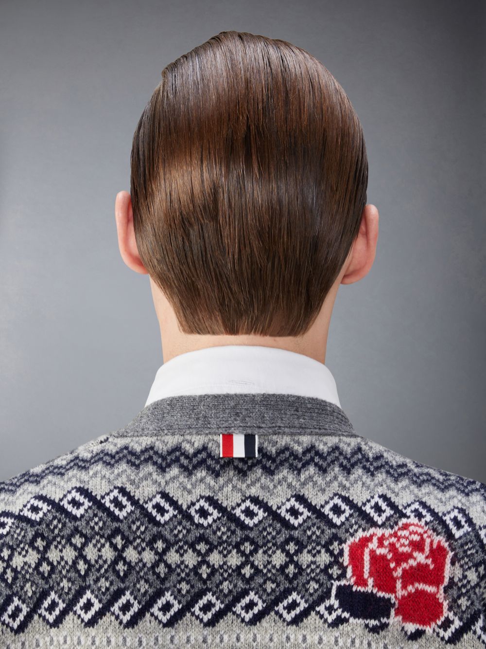 Thom Browne Wool Mohair Rose and Raven Men Cardigan Grey | BRG92Z11057