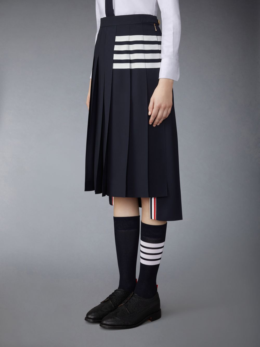 Thom Browne Wool Plain Weave Pleated 4-Bar Women Skirts Navy | JMB09J15457