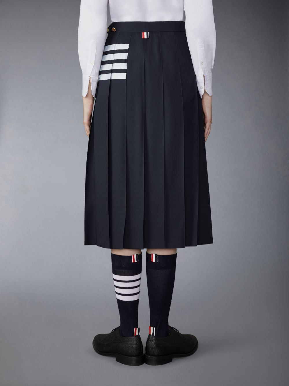 Thom Browne Wool Plain Weave Pleated 4-Bar Women Skirts Navy | JMB09J15457