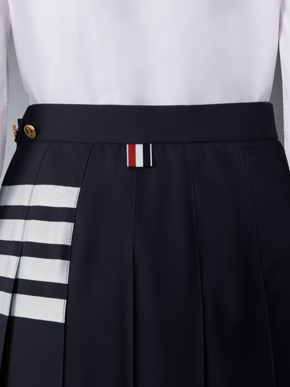 Thom Browne Wool Plain Weave Pleated 4-Bar Women Skirts Navy | JMB09J15457