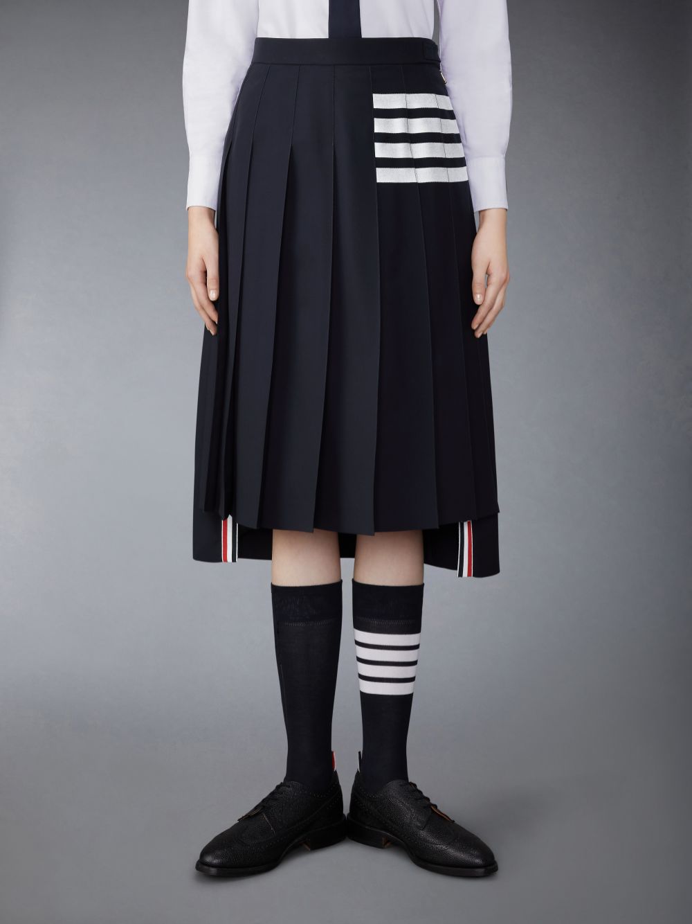 Thom Browne Wool Plain Weave Pleated 4-Bar Women Skirts Navy | JMB09J15457