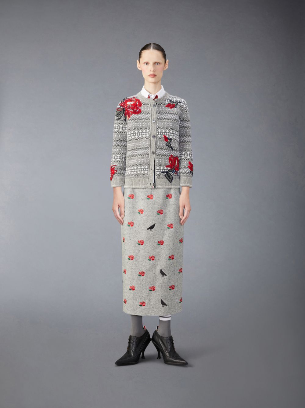 Thom Browne Wool Rose Women Cardigan Grey | ACZ51A08458