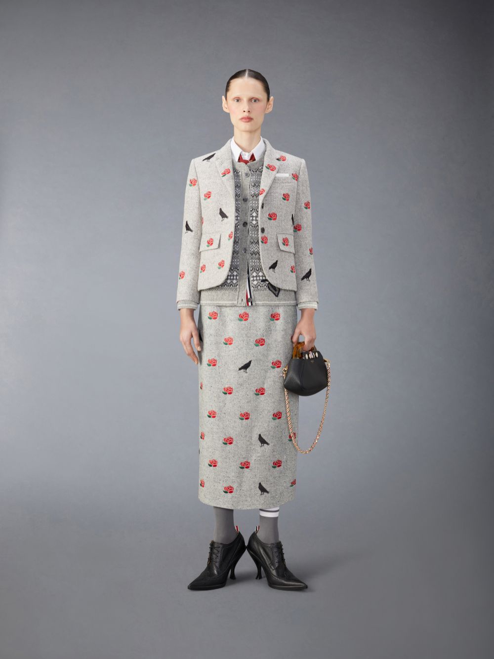 Thom Browne Wool Rose Women Cardigan Grey | ACZ51A08458