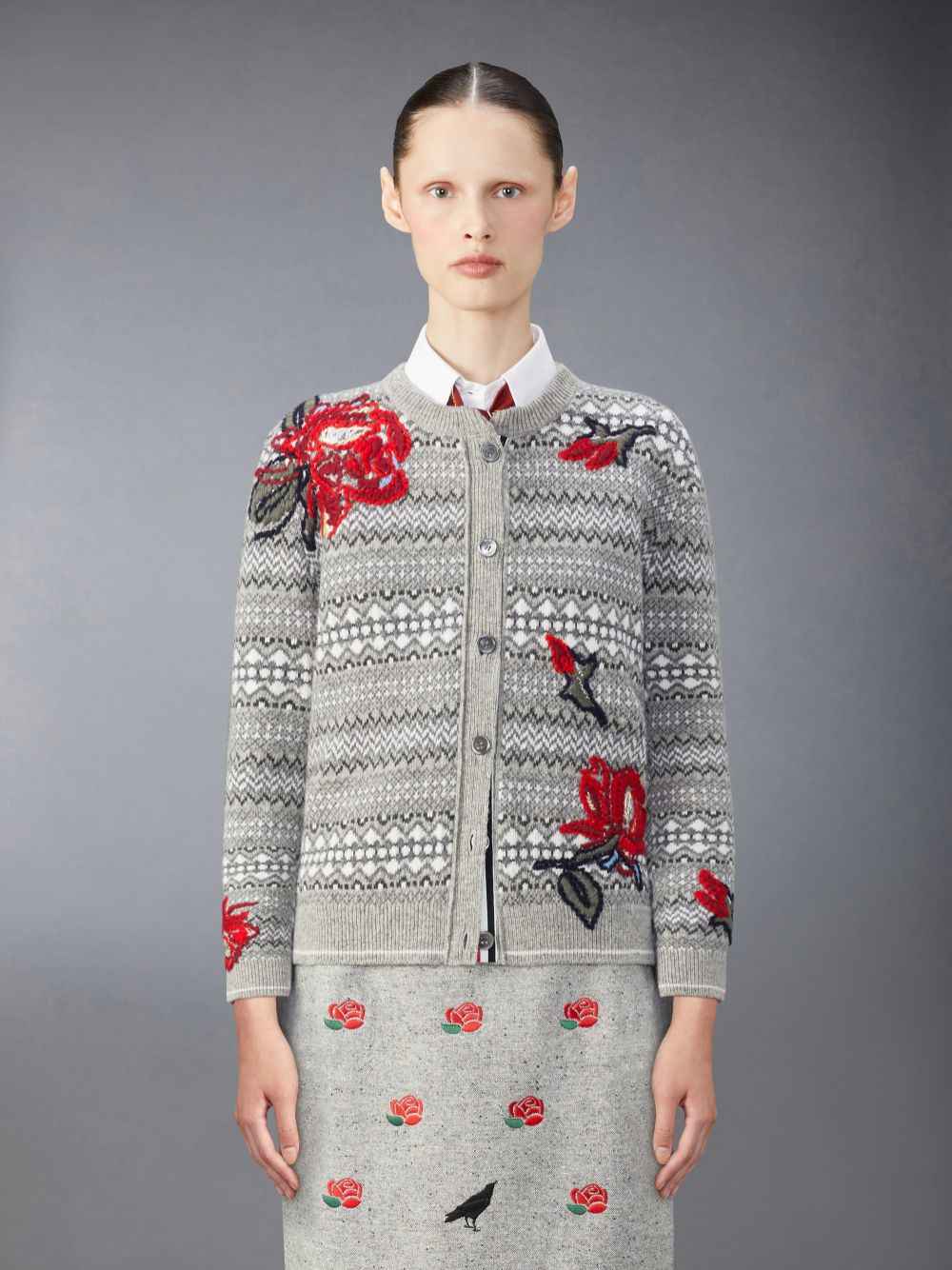 Thom Browne Wool Rose Women Cardigan Grey | ACZ51A08458