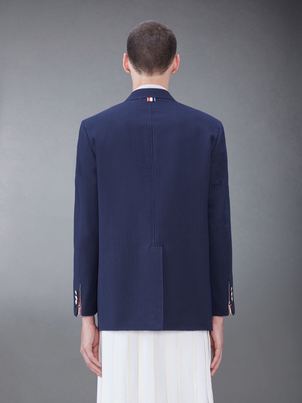 Thom Browne Wool Seersucker Patch Pocket Sport Men Coats Blue | JCQ70B66442