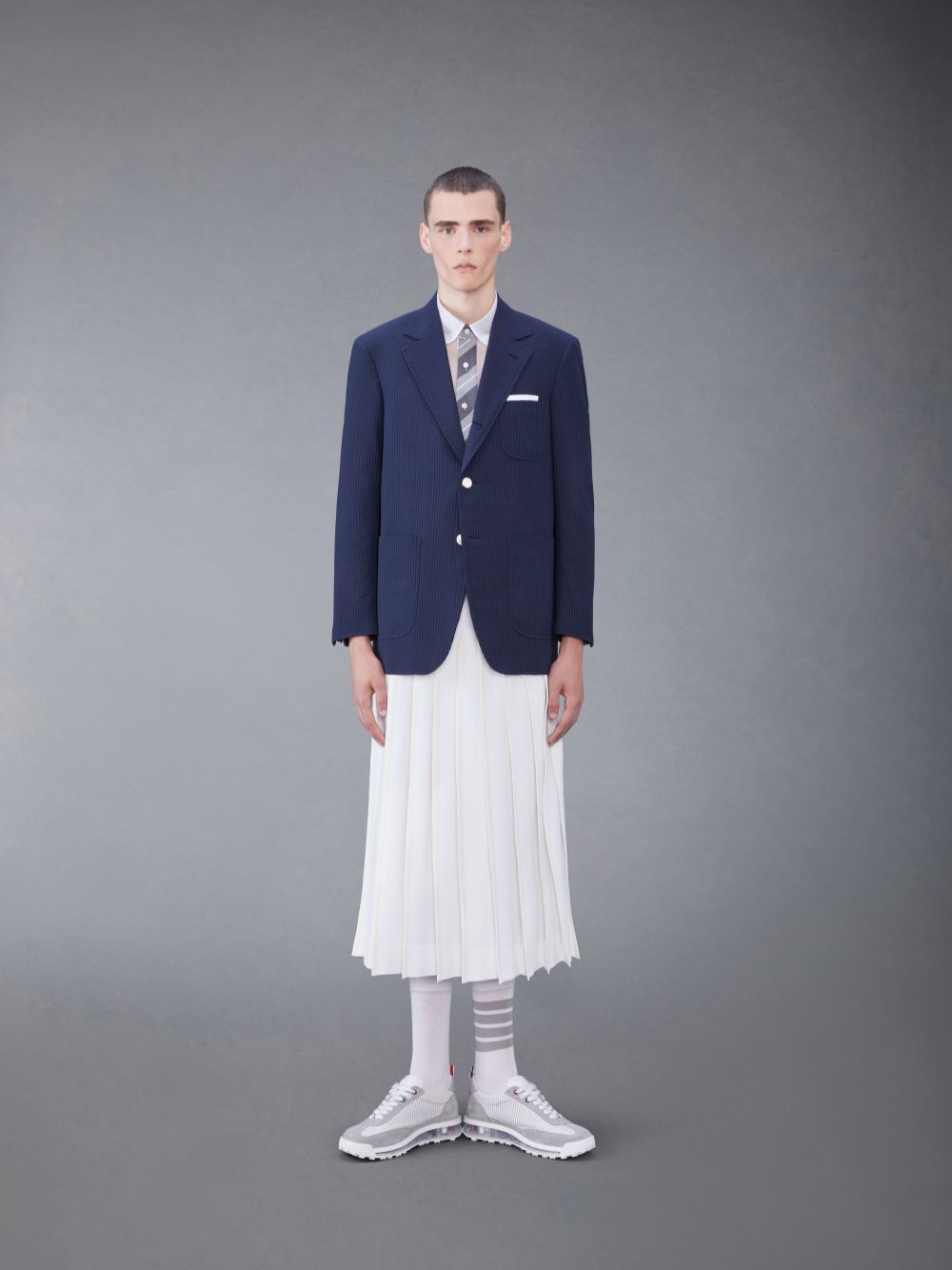 Thom Browne Wool Seersucker Patch Pocket Sport Men Coats Blue | JCQ70B66442