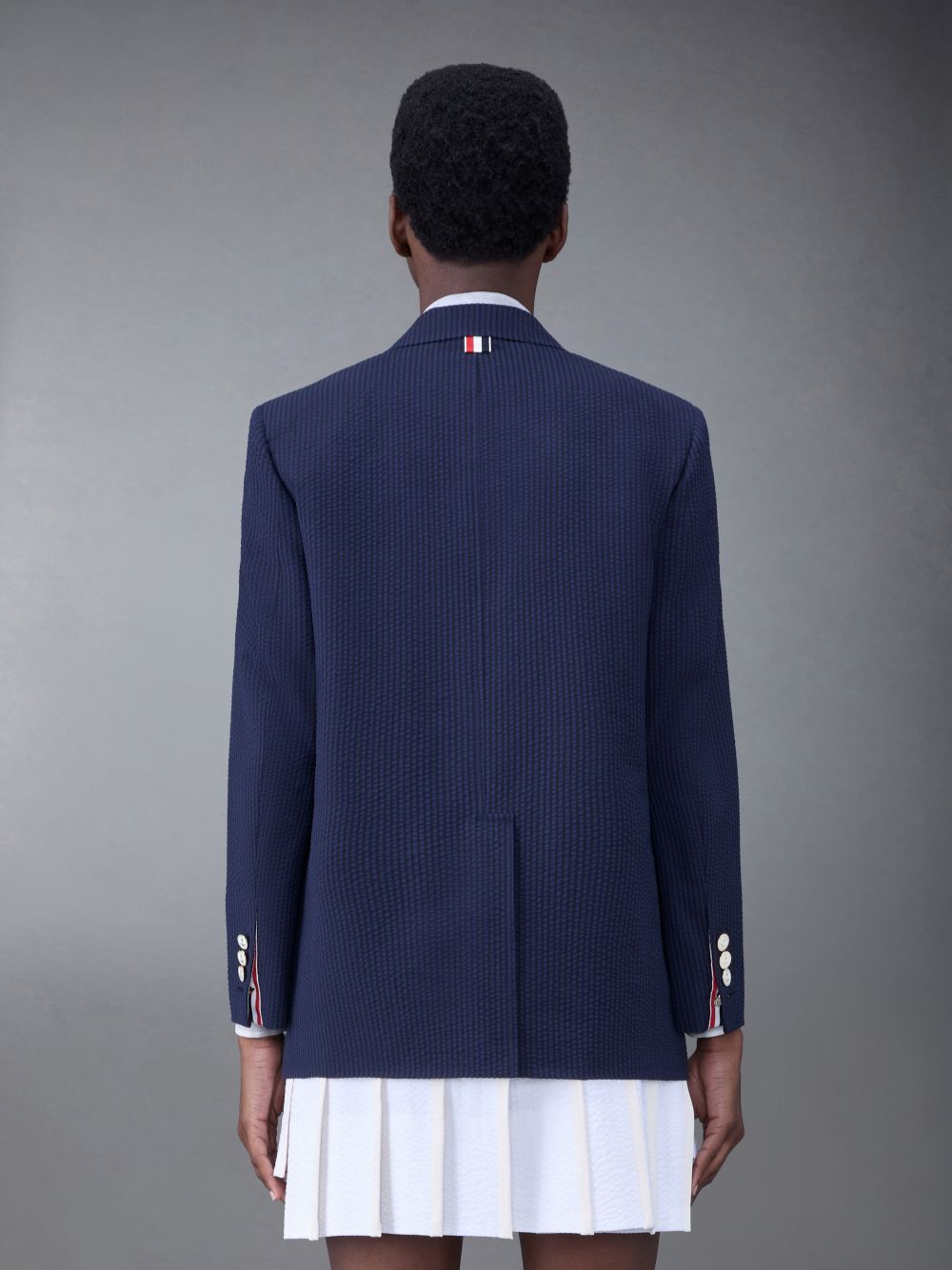 Thom Browne Wool Seersucker Patch Pocket Sport Women Coats Blue | QAE48U27230