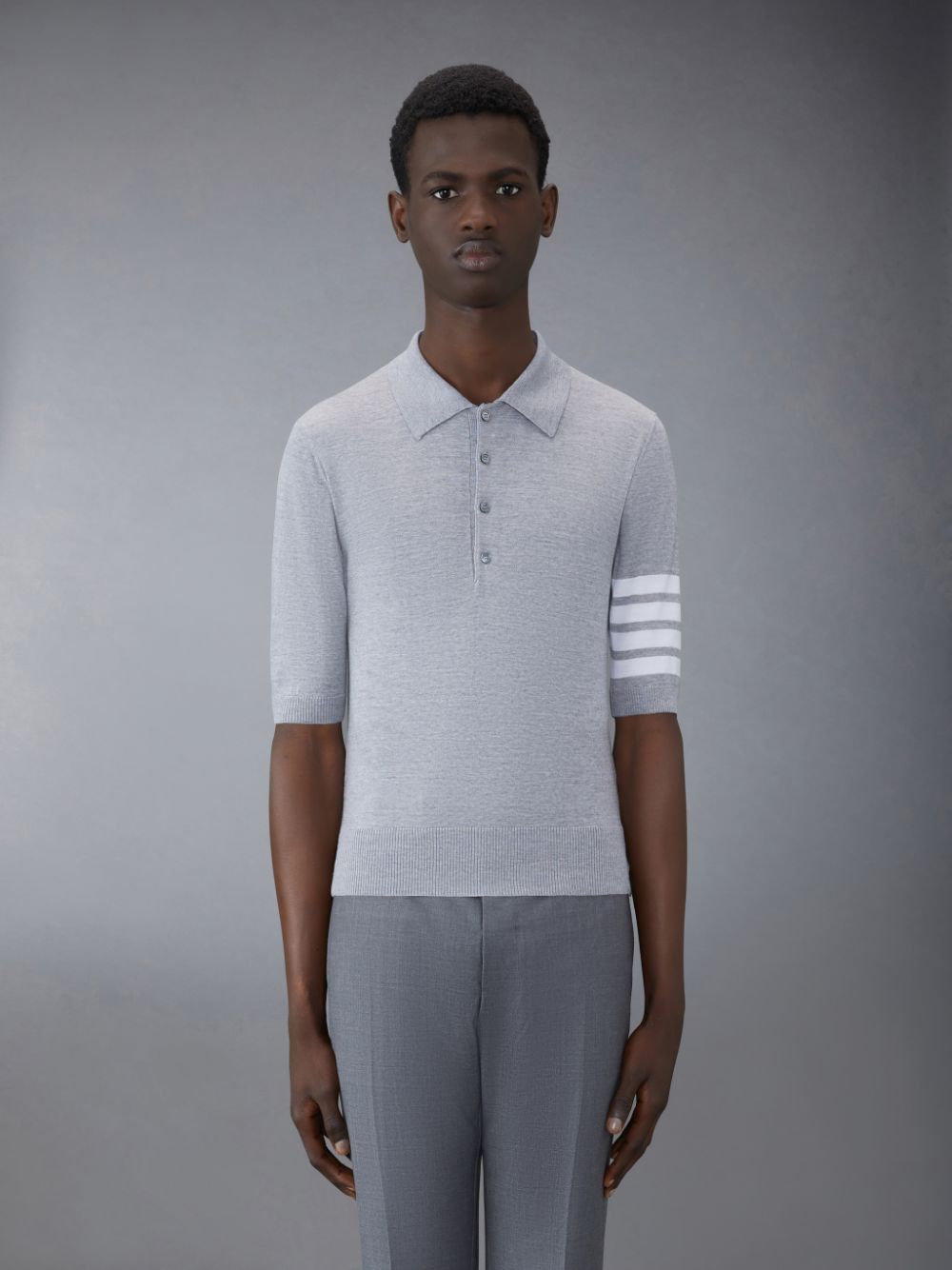 Thom Browne Wool Short Sleeve Men Polo Shirt Grey | UYA28V79740