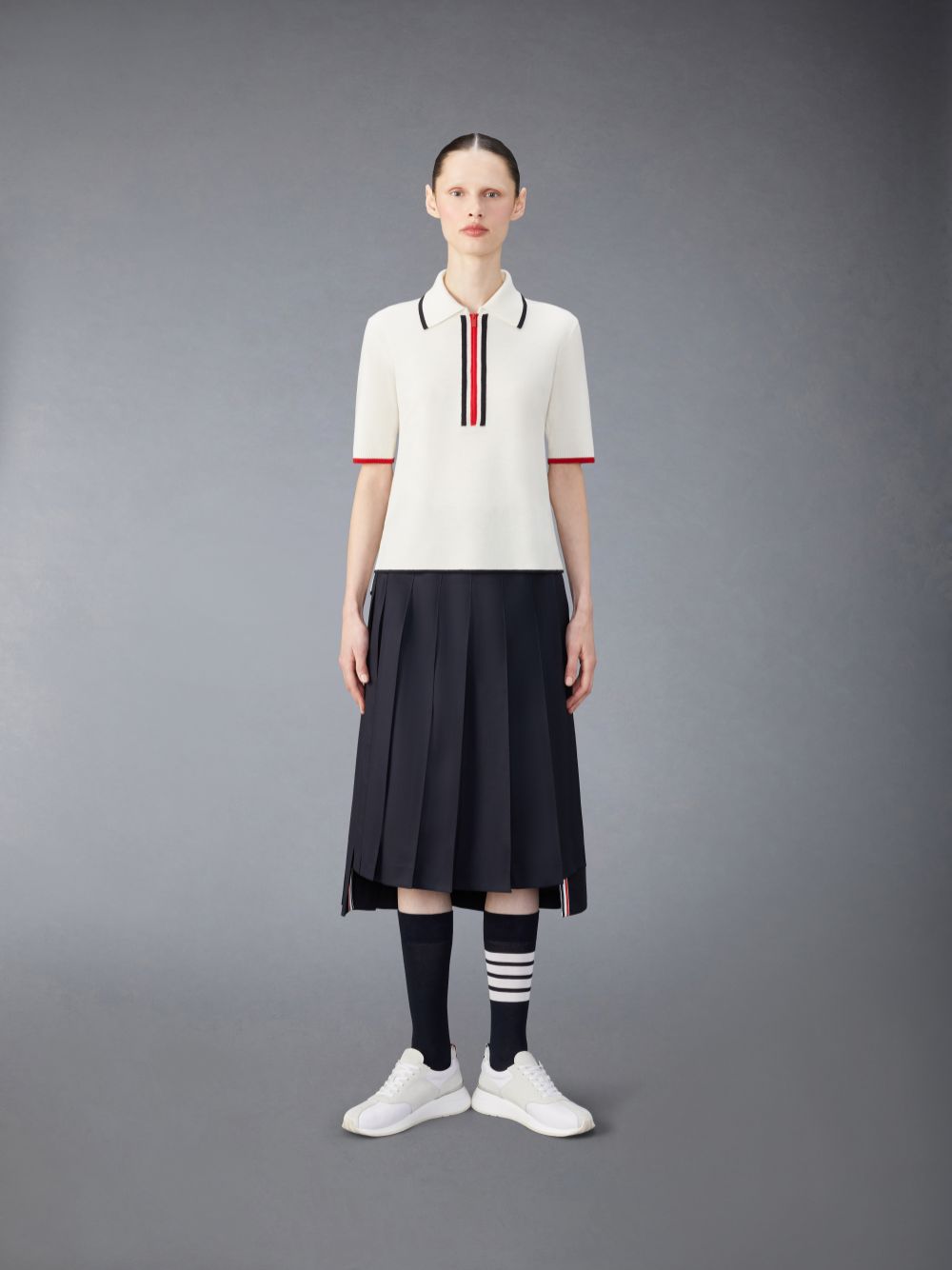 Thom Browne Wool Zip up Women Polo Shirt White | ISH40B48083