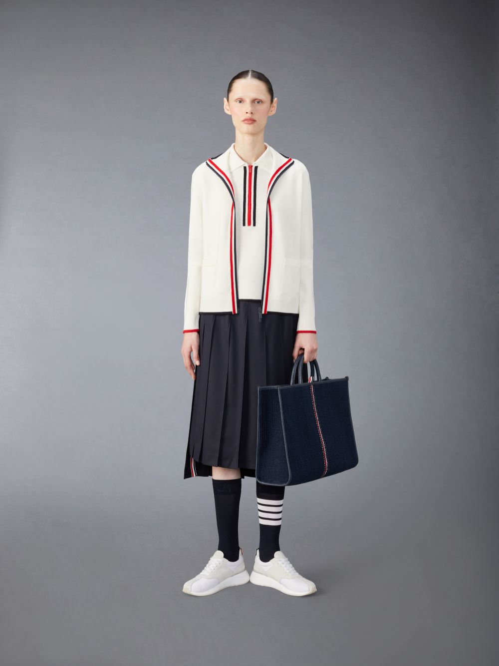 Thom Browne Wool Zip up Women Polo Shirt White | ISH40B48083