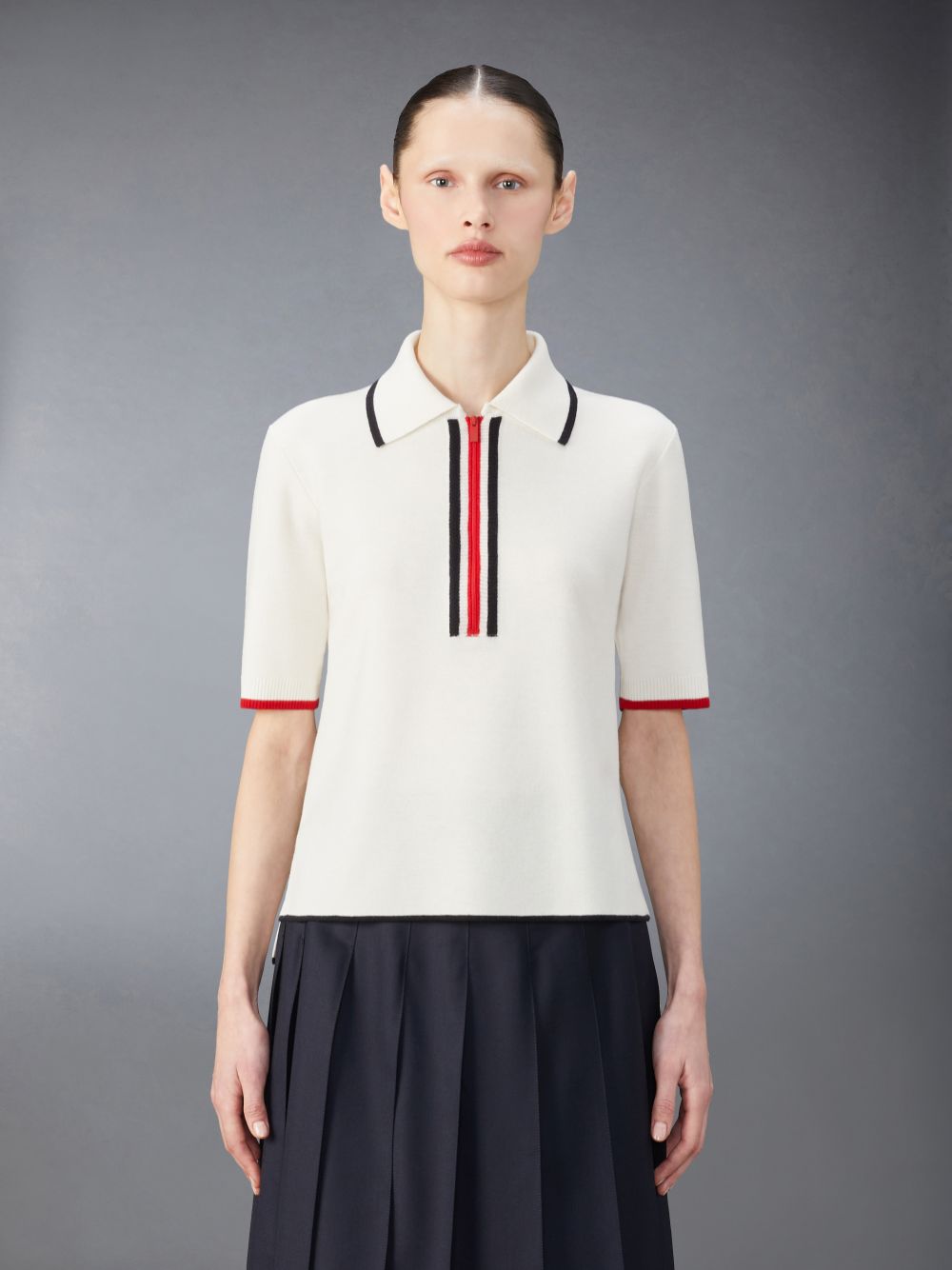 Thom Browne Wool Zip up Women Polo Shirt White | ISH40B48083