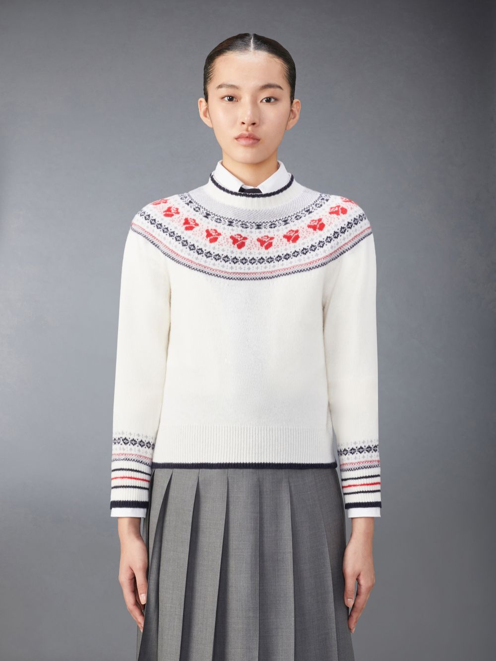 Thom Browne Wool and Mohair Rose Women Pullover White | QCJ14H87321