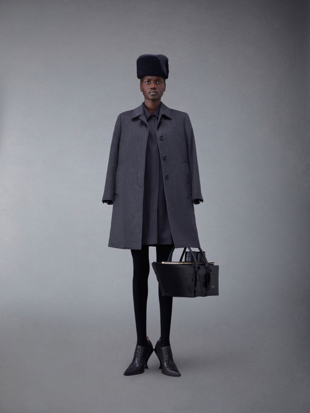 Thom Browne Zibeline Melange Cashmere Classic Bal Collar Women Coats Grey | QKE37M91140