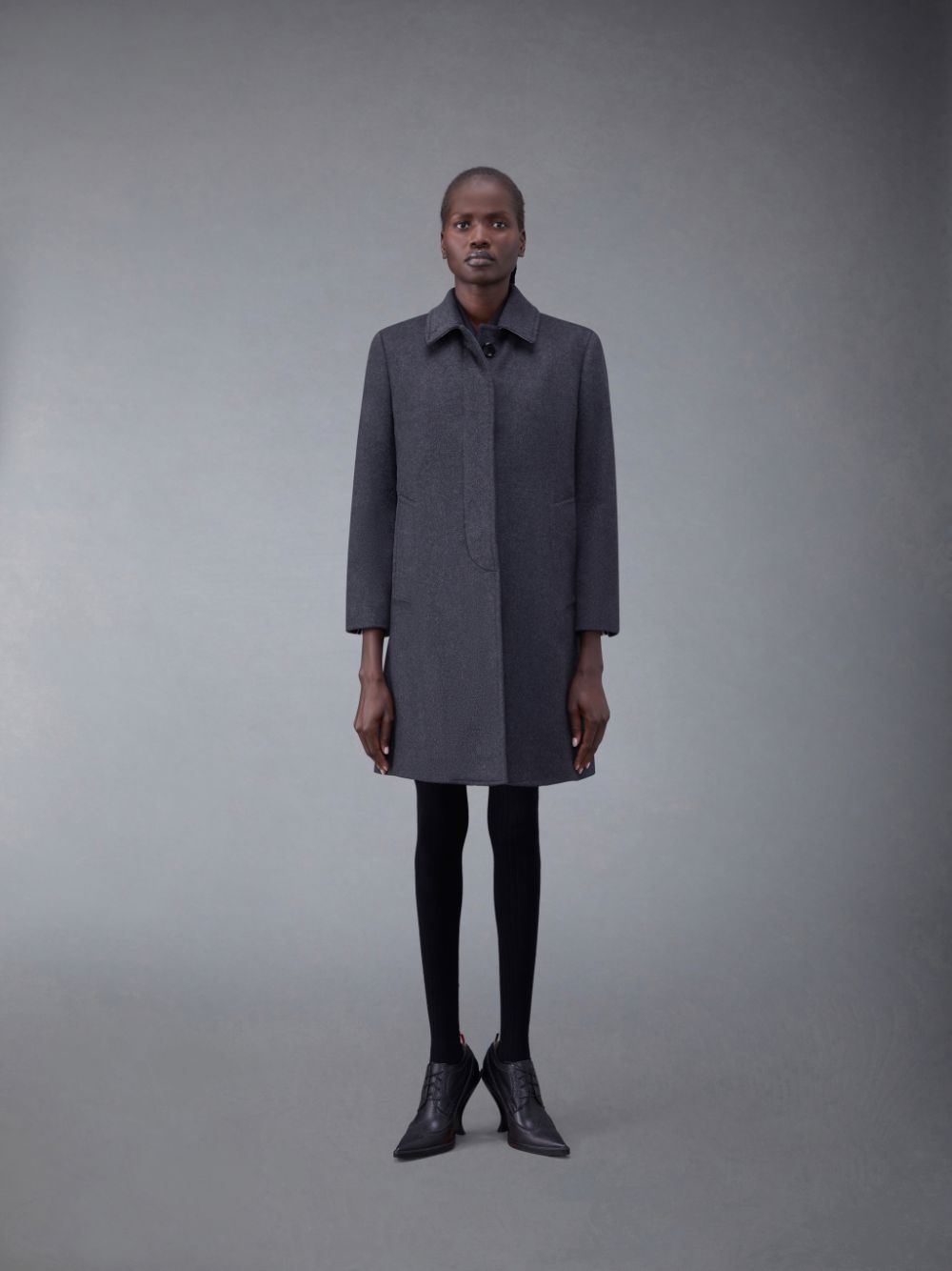 Thom Browne Zibeline Melange Cashmere Classic Bal Collar Women Coats Grey | QKE37M91140