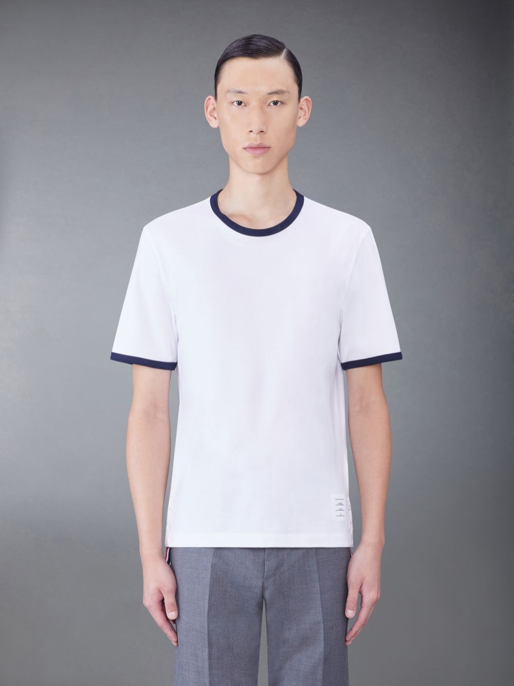 Thom Browne contrasting-trim Men T Shirts White | PCG72W55241