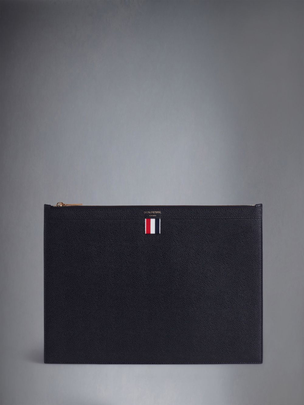 Thom Browne logo-stamp leather document holder Men Laptop Bag Black | YKN23C72622